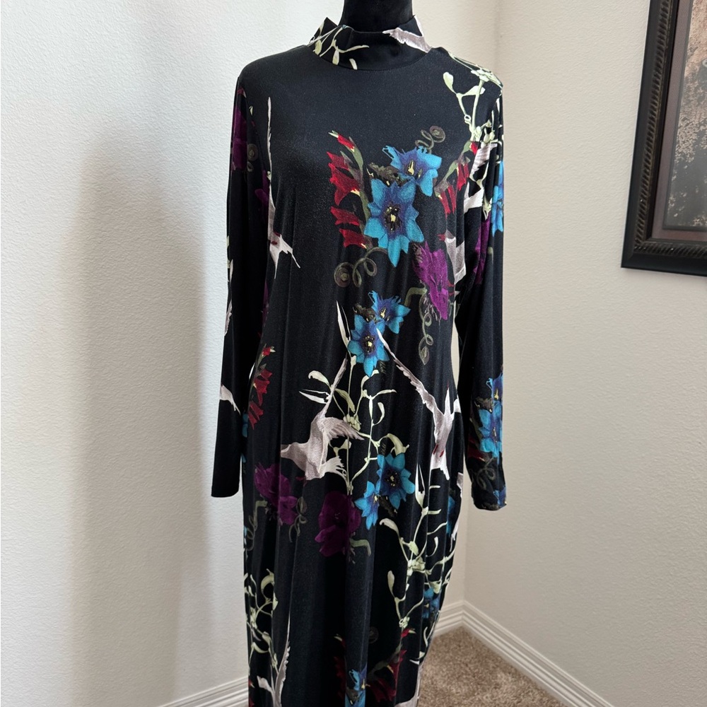 VENUS Black Dress with Floral Design